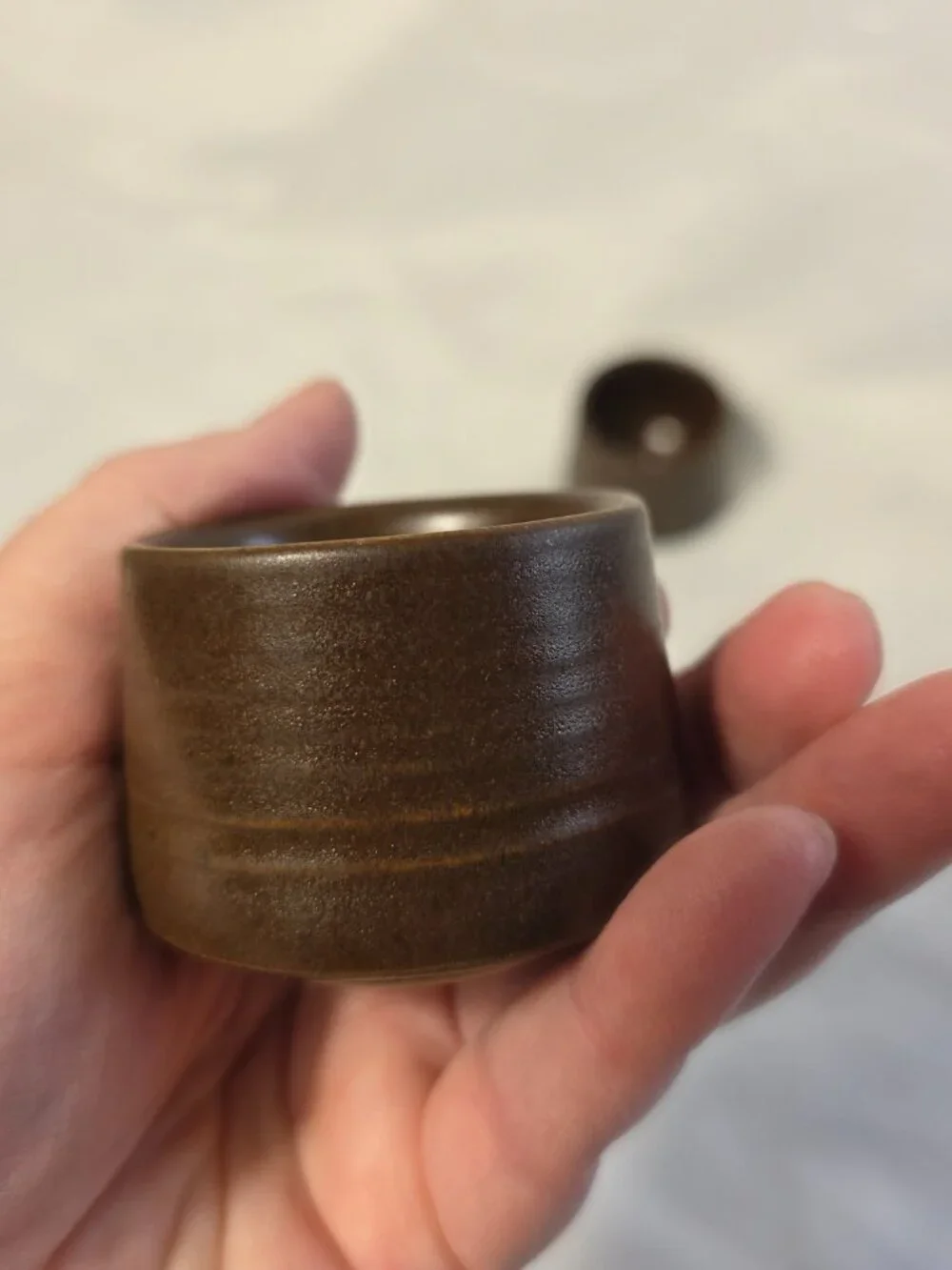 TWO Denby Langley Mayflower Egg Cups Brown 1.5 Inches Tall